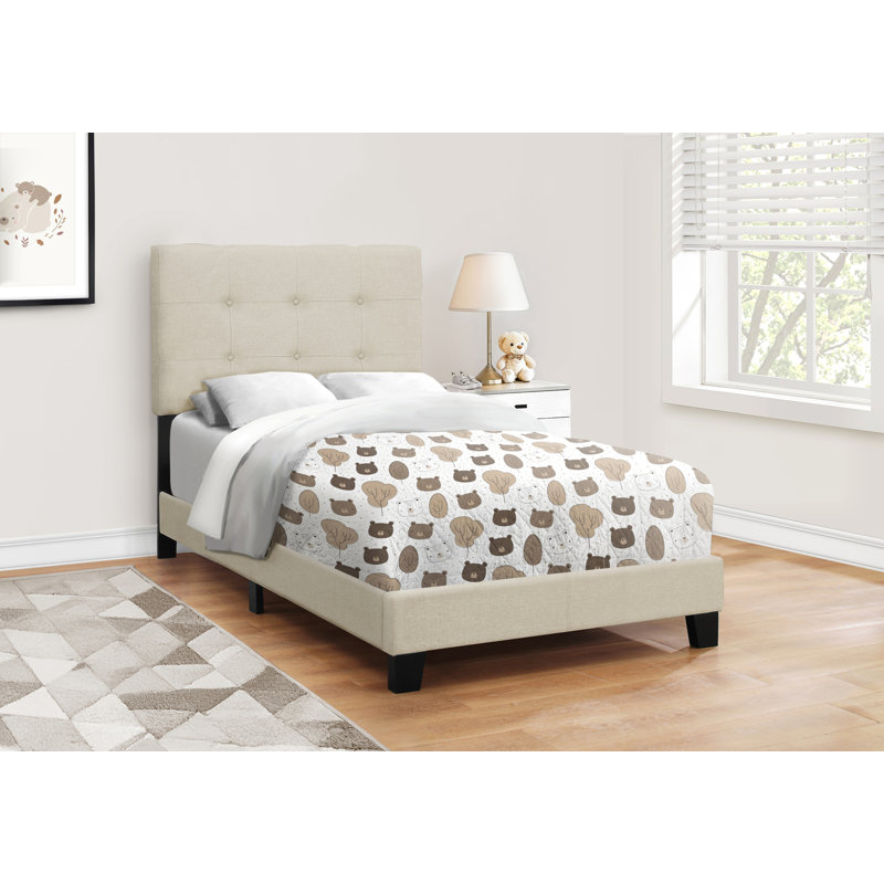 Cadre de lit tapissier pour chambre de jeunes et d'adolescents d'aspect lin, design transitionnel, idéal pour les rénovations tendance