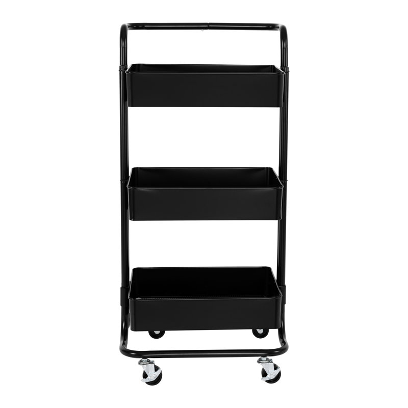 Black 3-Tier Metal Rolling Storage Utility Cart with Handle
