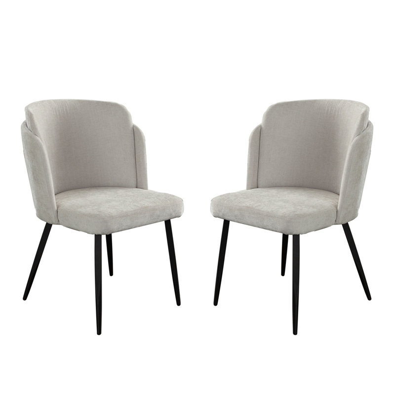 Ensemble de (2) chaises de salle à manger Grace en tissu de polyester crème avec pieds thermolaqués noirs