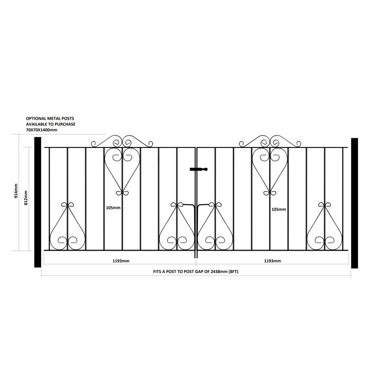 Suez Scroll Metal Driveway Gate 91cm High, 244cm W X 91cm H