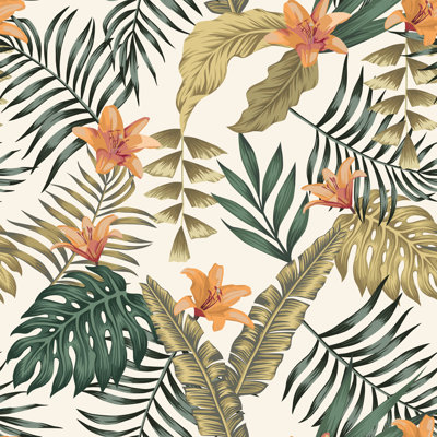 Tropical Leaves And Flowers by Andre_Poulin - Wrapped Canvas Print