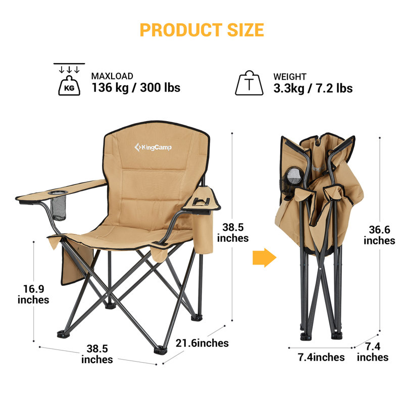  Padded Folding Chair with Cupholder, Cooler, and Pocket, Khaki (2 Pack)