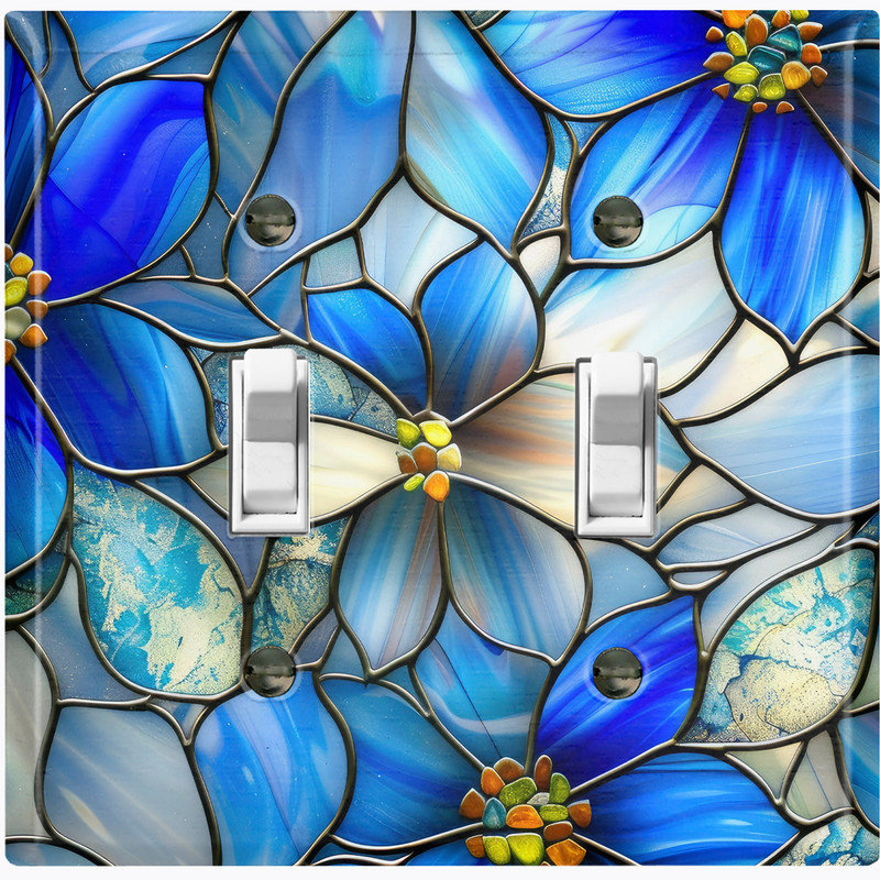 Couvercle de plaque d'interrupteur en métal; Bascule de la taille standard US 2 - Image de vitrail fleurs tropicales