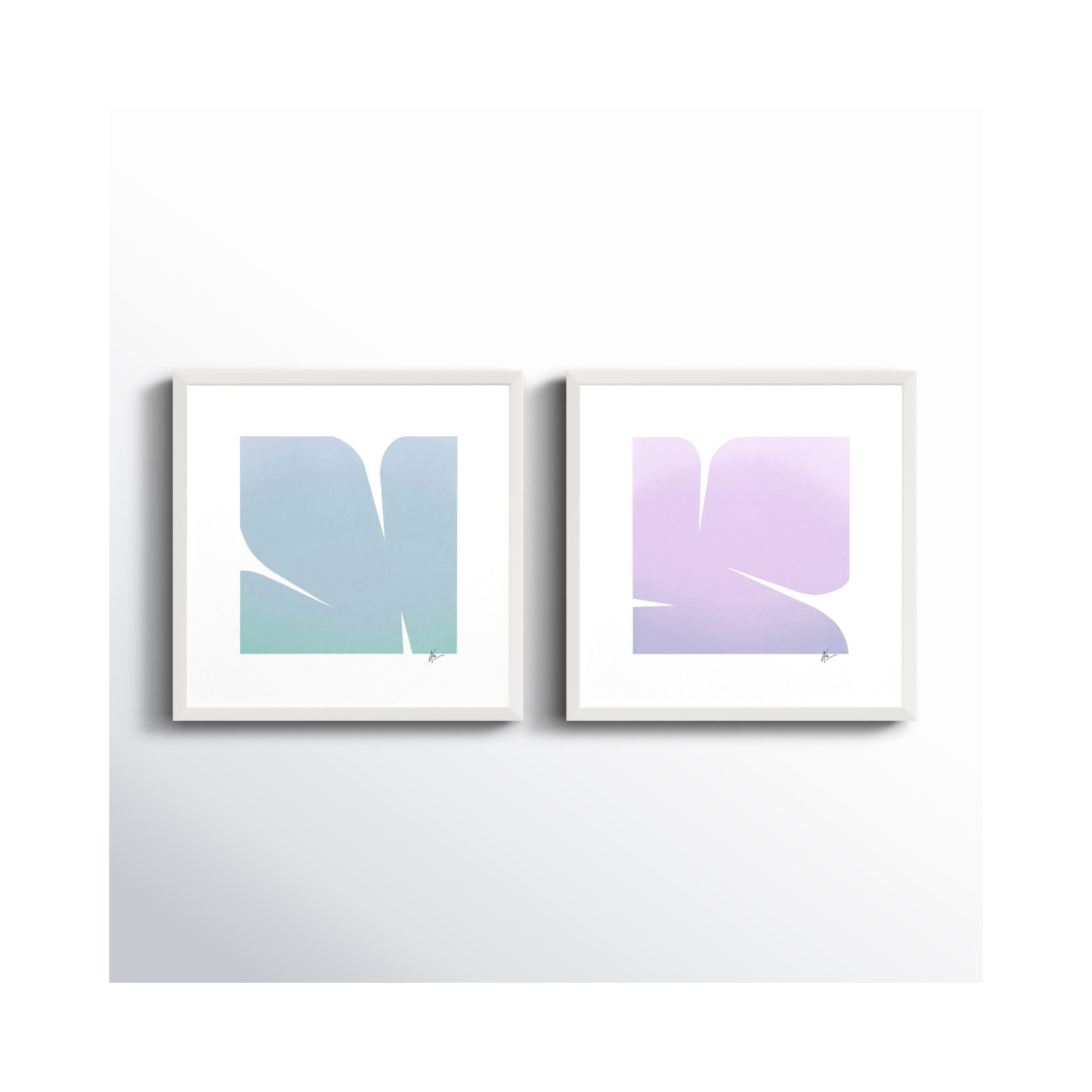 Purple & Blue Clouds. Set Of 2 by Lee Lessem, White Framed, 16" H x 32" W x 1.25" D