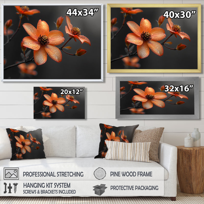 Fleur d'été cornouiller monochrome orange noir II - cornouiller, H 30 po x l 40 po x P 1,5 po