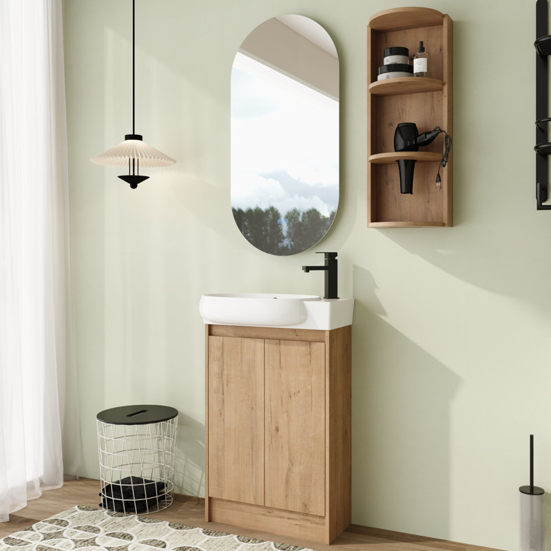 Meuble-lavabo simple autoportant de 23 po avec comptoir en céramique et portes à fermeture douce, Brun