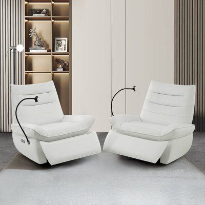 Uphlostered Top Grain Genuine Leather Match Swivel Power Recliner