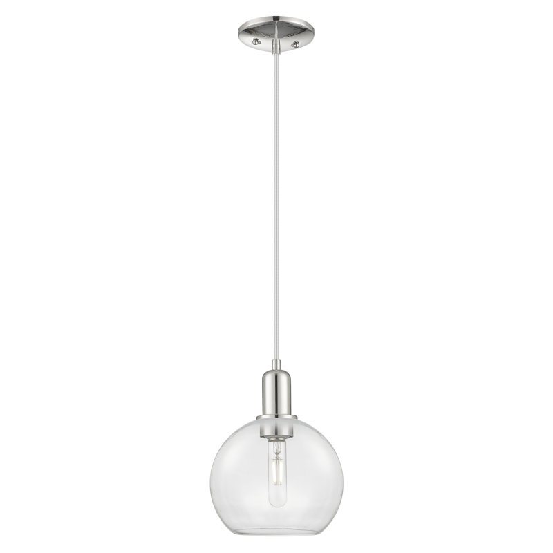 Mini-luminaire suspendu 1 lumière Arcadia - Athens, H 7 po x l 8 po x P 8 po, Clair, Nickel poli