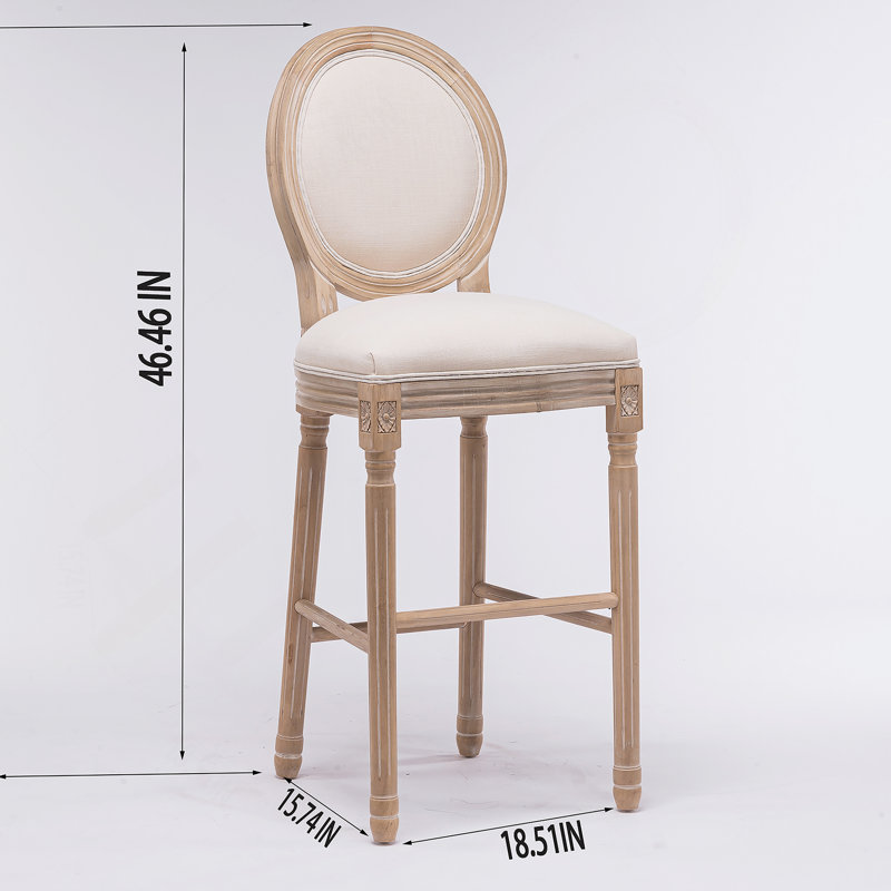 Ensemble de 2 tabourets de bar en bois français avec siège rembourré, beige et naturel French Country