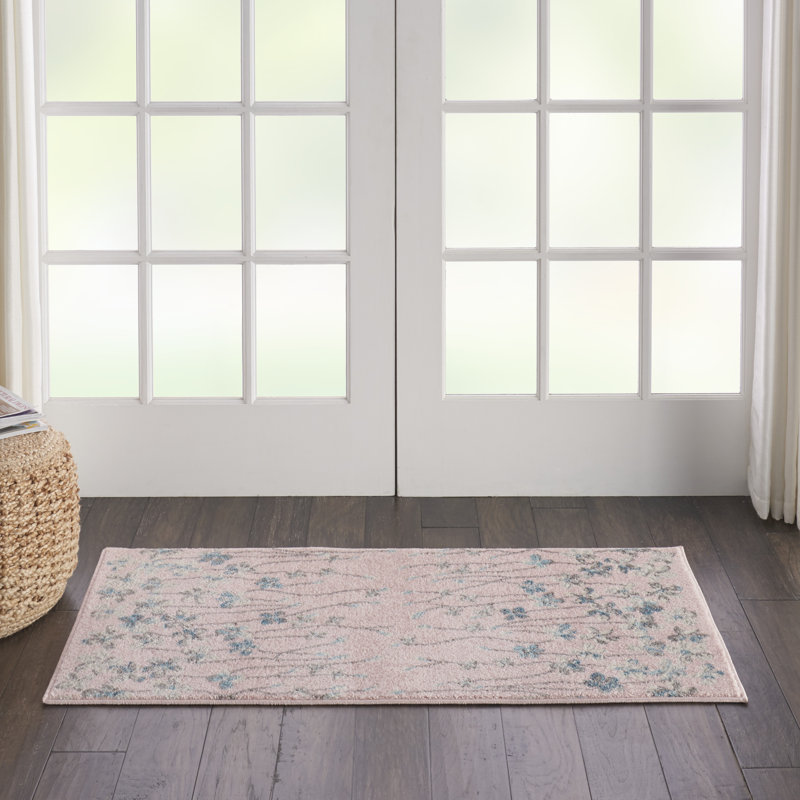 Tapis floral rose en polypropylène tissé à la machine, Rectangle 2 pi x 4 pi