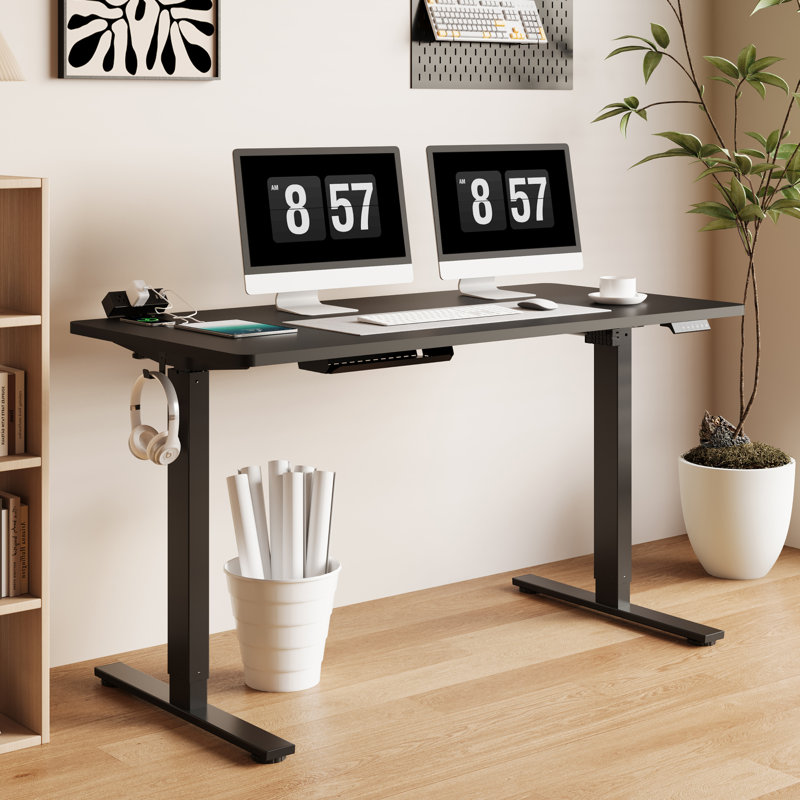 Adjustable Standing Desk, Whole-Piece Desktop, Black, 55" W x 28" D