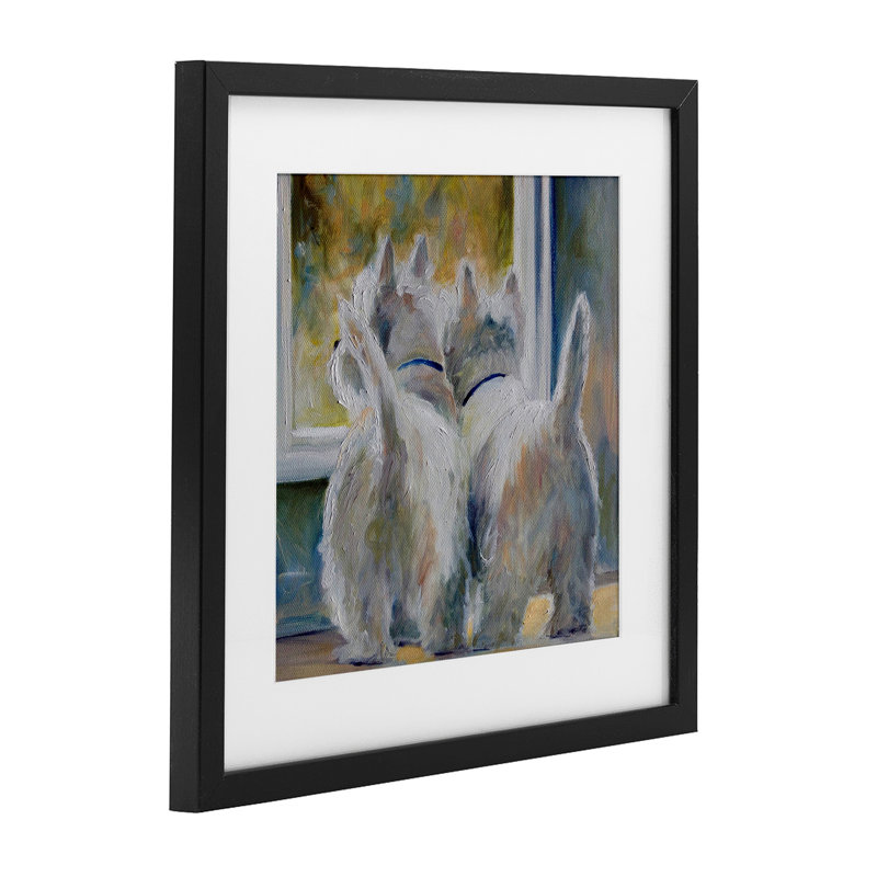 Cinq chiens regardant l'horloge, reproduction sous verre, conception de Mary Sparrow, H 13 po x l 13 po, Cadre noir minuit