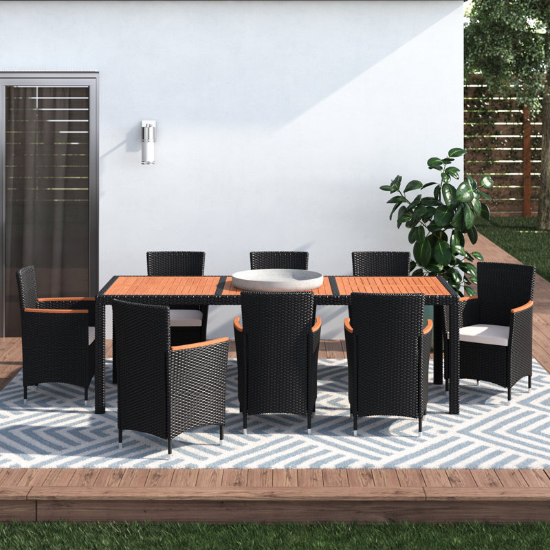 Callan Person Wicker Patio Dining Set with Rectangular Table Cushions  Included Black