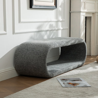 Banc de hall d'entrée moderne avec siège en bois massif et structure en métal, banc de rangement rembourré pour chaussures en chenille, aucun assemblage requis