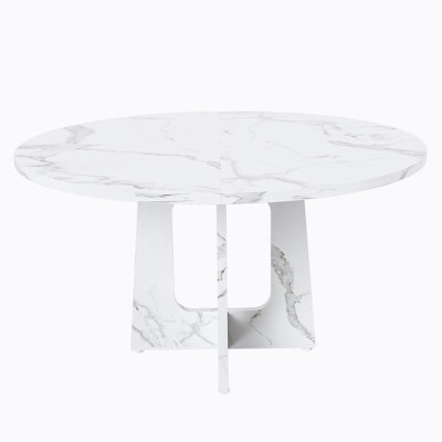 47.24" Round Dining Table For 4 - Farmhouse MDF Table With Marble White Finish, 300Lb Capacity, Easy Assembly For Kitchen/Dining Room - Modern Spiced Table