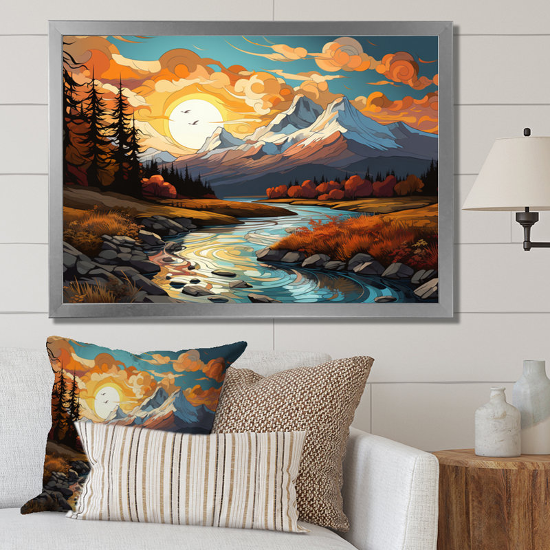 " Landscape Vangogh Mountain Serenity III ", 34" H x 44" W, Gold Picture Framed