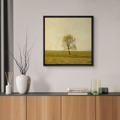 «Minimal Lone Tree Landscape Soft Green Field Nature», décoration murale pour le salon, chambre à coucher, toile encadrée, chambre principale, reproduction d'art