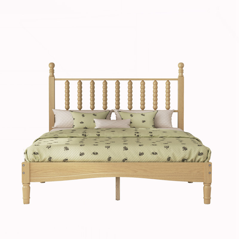 Lit plateforme double en bois avec tête de lit en forme de gourde, Lit double, Naturel