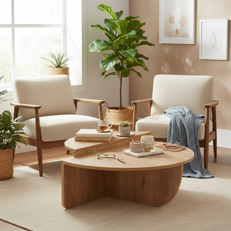 Madiera Round 2 Pieces Nesting Table Set, Medium Wood