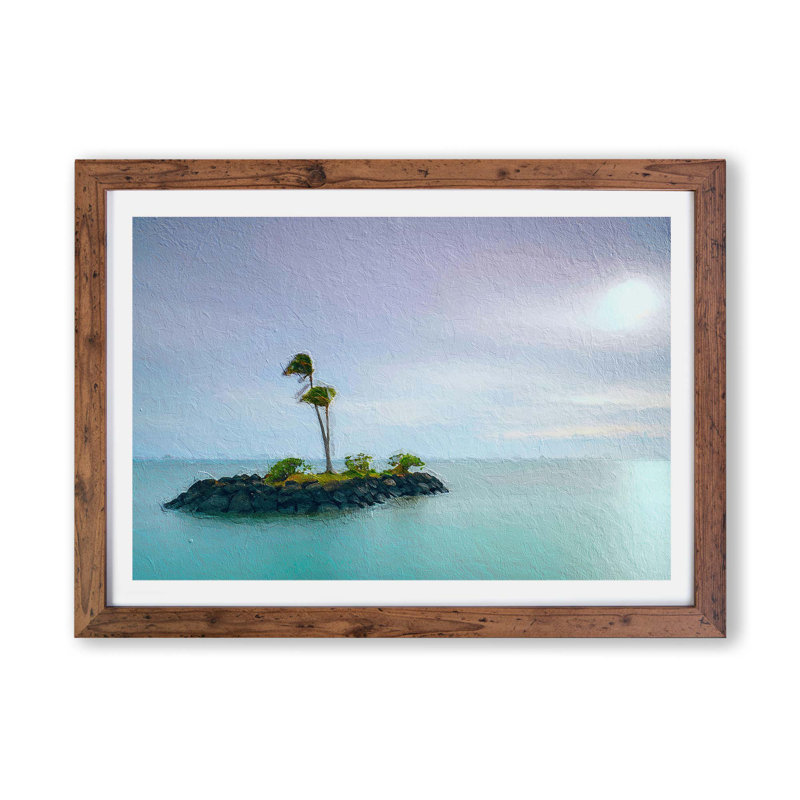 Kahala Beach Island In Honolulu Hawaii - Single Picture Frame Painting, 45cm H x 63cm W x 2cm D, Walnut
