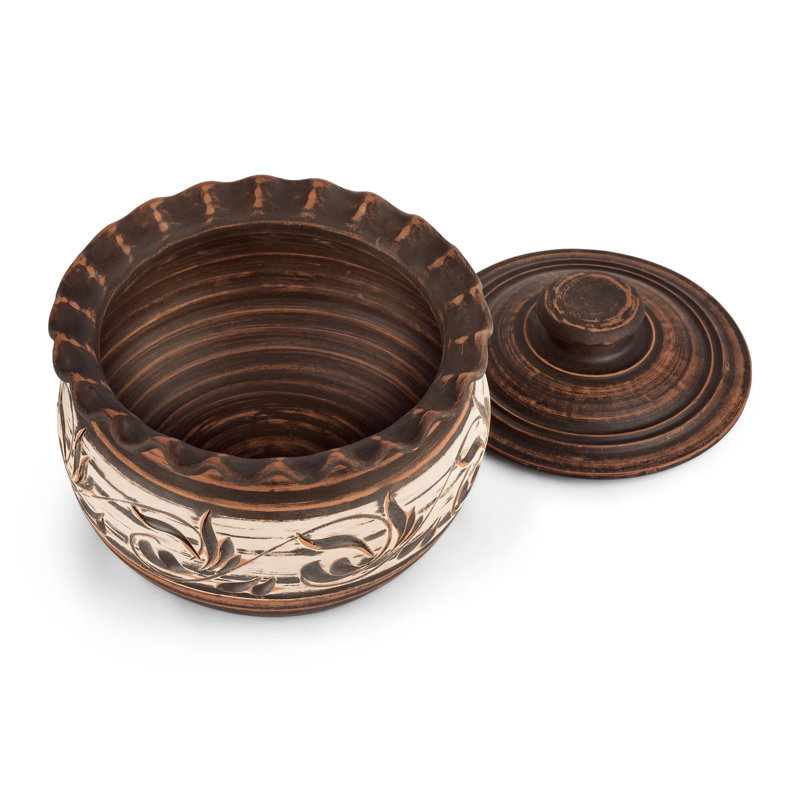 Ukrainian Souvenirs Engobe 3.2 Quarts Stoneware Round Dutch Oven