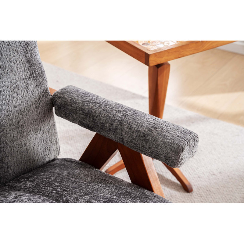 Ensemble de 2 chaises d'appoint en chenille de style Mid-Century moderne en forme de nuage, fauteuils de salon en bois massif pour le salon et la chambre à coucher