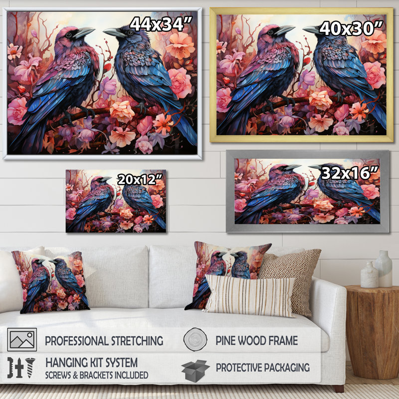 Crow Fantasy Royals II - Animals Canvas Prints, H 24 po x l 32 po x P 1 po, Cadre simple noir