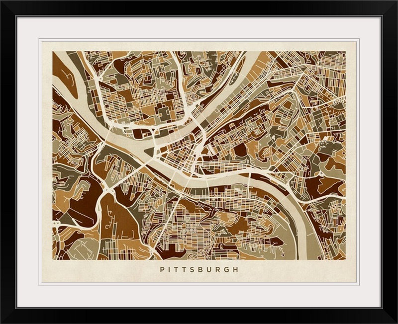 «Pittsburgh Pennsylvania Street Map» par Bellen, impression, H 27 po x l 36 po x P 1,5 po, Toile