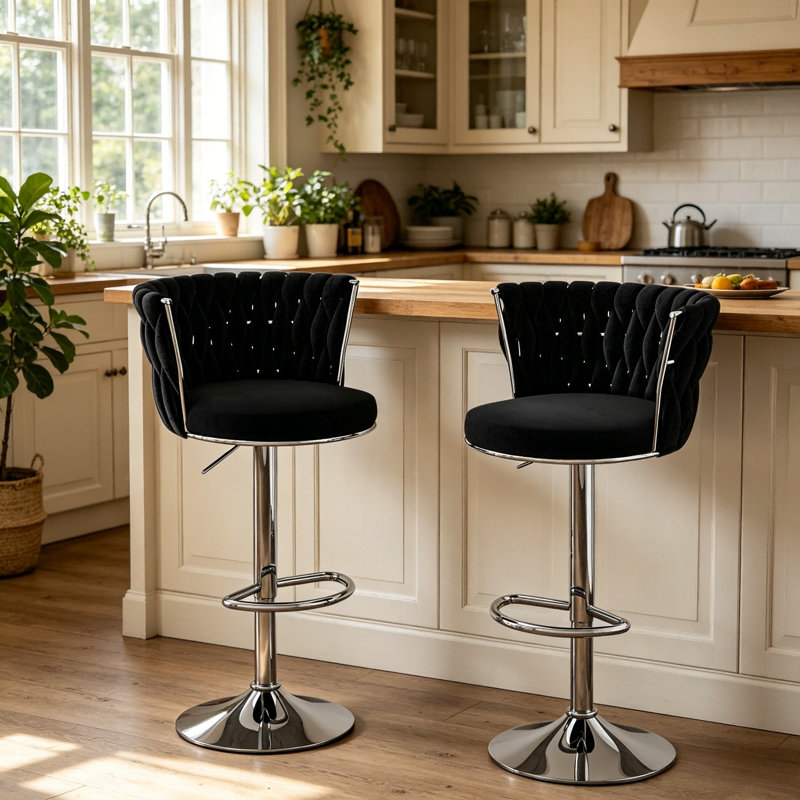 Ensemble de 2 tabourets de bar en velours, tabourets de bar pivotants et tabourets de bar réglables à hauteur de comptoir