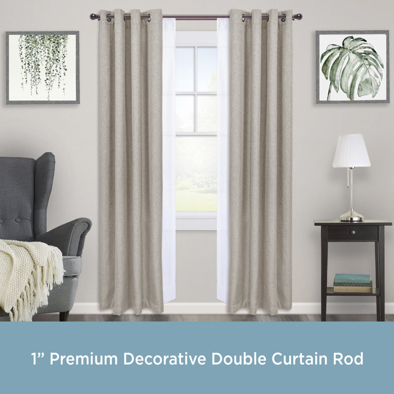 Hamlin Weathered Brown Adjustable Double Curtain Rod Set