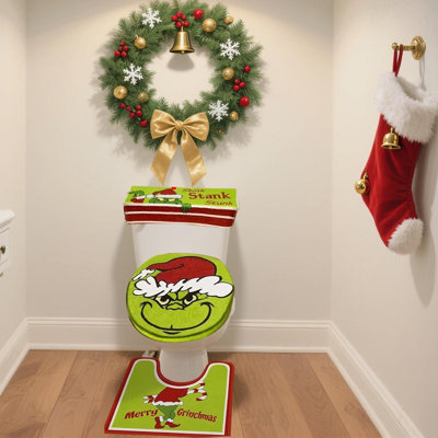 Ensemble de salle de bain 4 pièces avec couvercle de toilette, couvercle de réservoir, tapis en forme de U et coussin de siège pour décoration intérieure