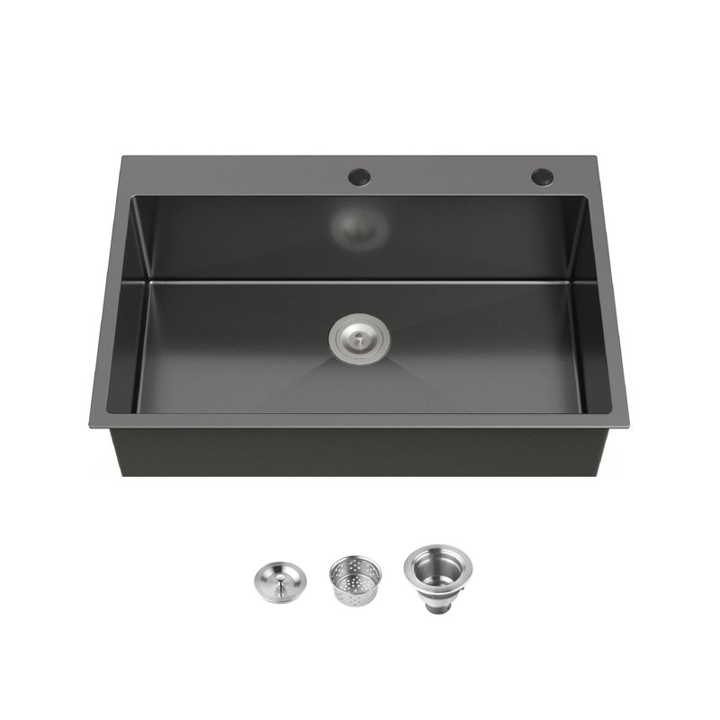 Stainless Steel Kitchen Sink, 33″X22″ Single Bowl, Overmount Handmade Sink In Black