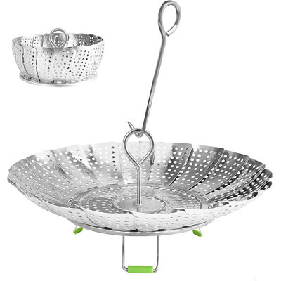 Panier à vapeur réglable en acier inoxydable avec pieds en silicone, insert à vapeur polyvalent extensible de 5,5 à 9 pouces pour une friteuse à air autocuiseur instantané