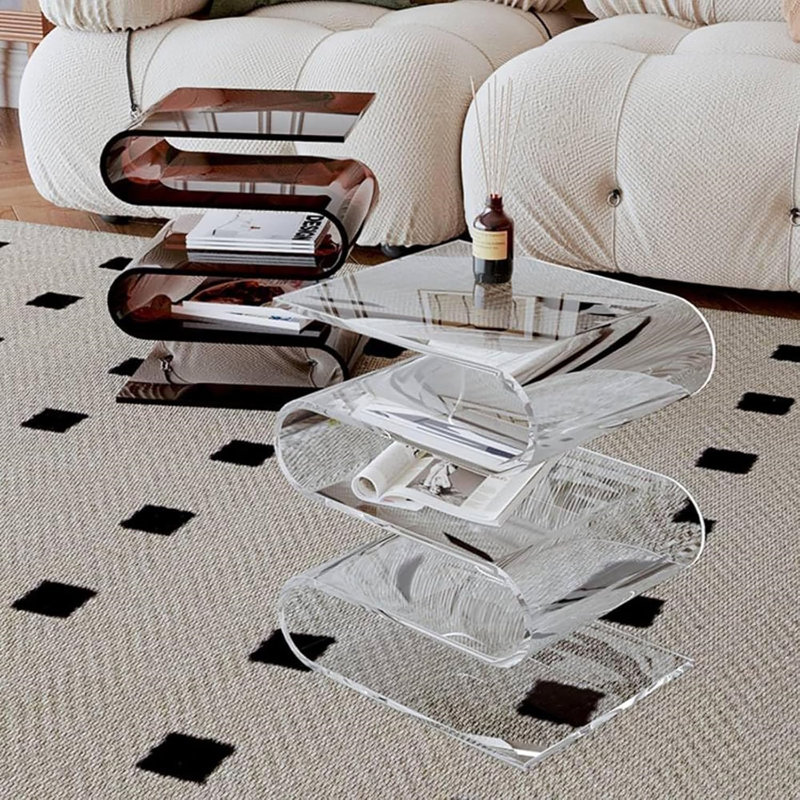 Giesa Transparent Book Shelf Acrylic Personality Side Table,S Shaped Acrylic Side Table, Transparent