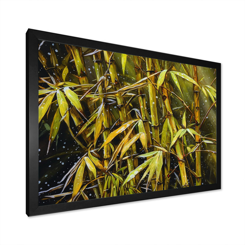 «Girand Green Floral Bamboo Dreamscape IV», reproduction sur toile, H 16 po x l 32 po x P 1 po, Cadre photo noir