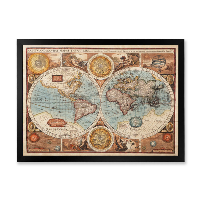 " Ancient Map Of The World VIII " by Designart, Black, 16" H x 32" W x 1" D