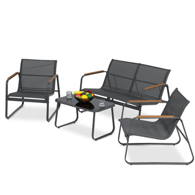 Ensemble de conversation d'extérieur 4 pièces Brightwood, meubles de patio avec causeuse, chaises simples, table basse