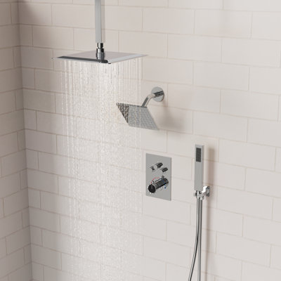 Ceiling Mount 12" High-Pressure Rainfall Shower Faucet, Dual Rainfall Shower Head System with Thermostatic Valve