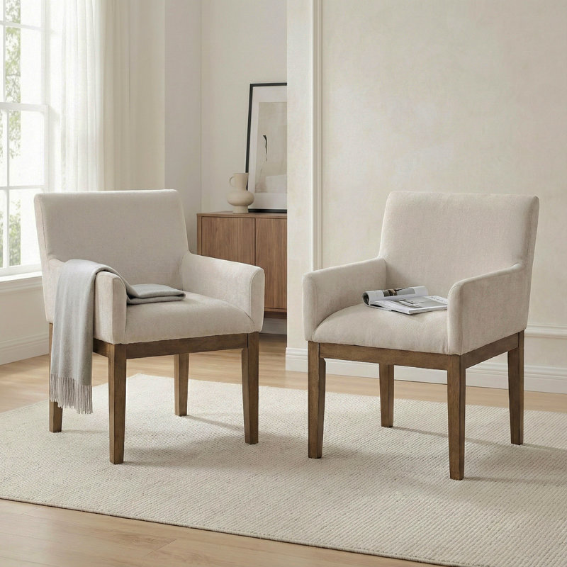 Ensemble de 2 fauteuils de salle à manger de style campagne moderne rembourrés gris-brun rembourrés