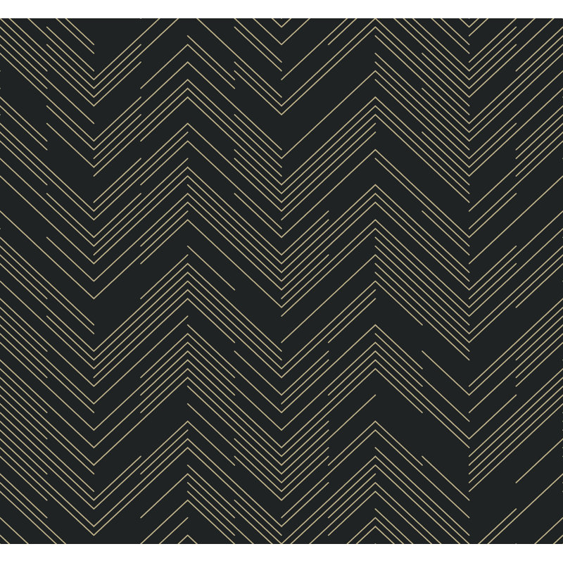 Chevron Metallic Wallpaper Roll, Black/Gold