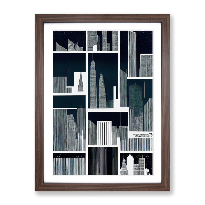 Skyline Retro - Wrapped Canvas Print, 34cm H x 25cm W x 2cm D, Walnut Framed