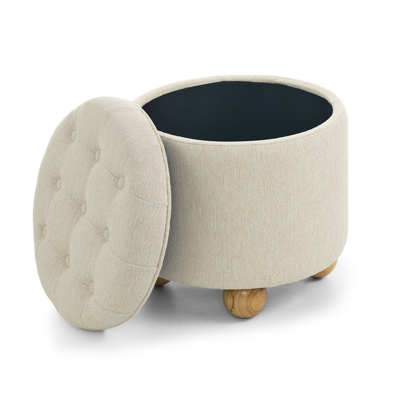 Repose-pieds rond avec rangement, Beige