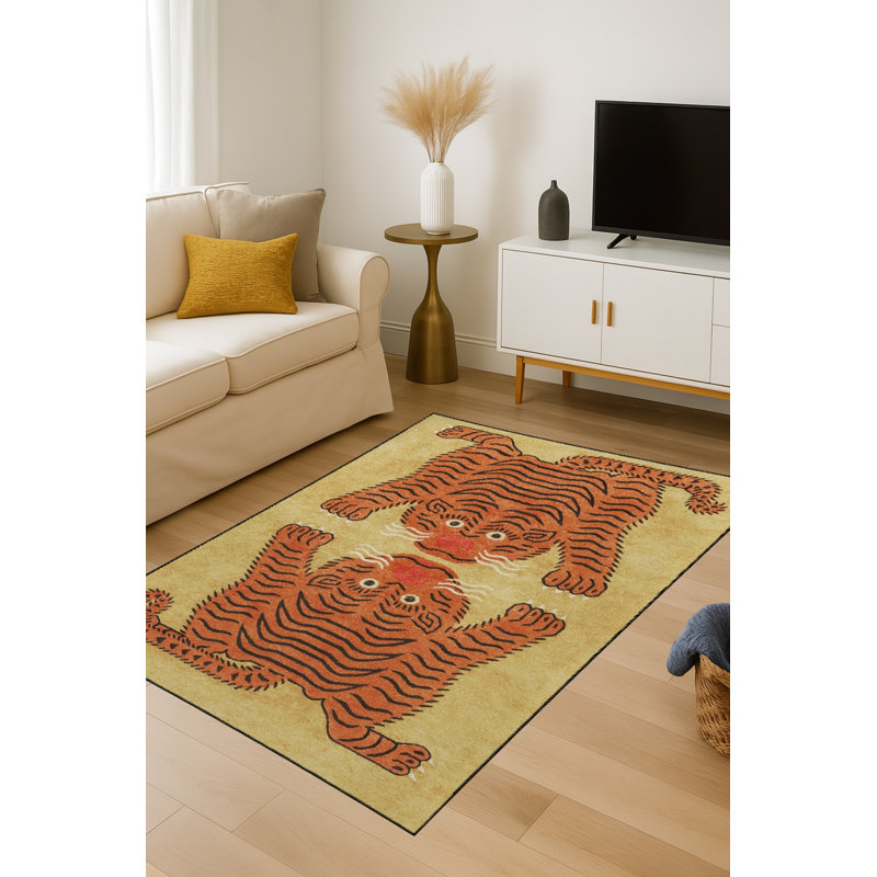 Tapis beige tissé à imprimé tigre Mosso, 3'3" x 4'11"