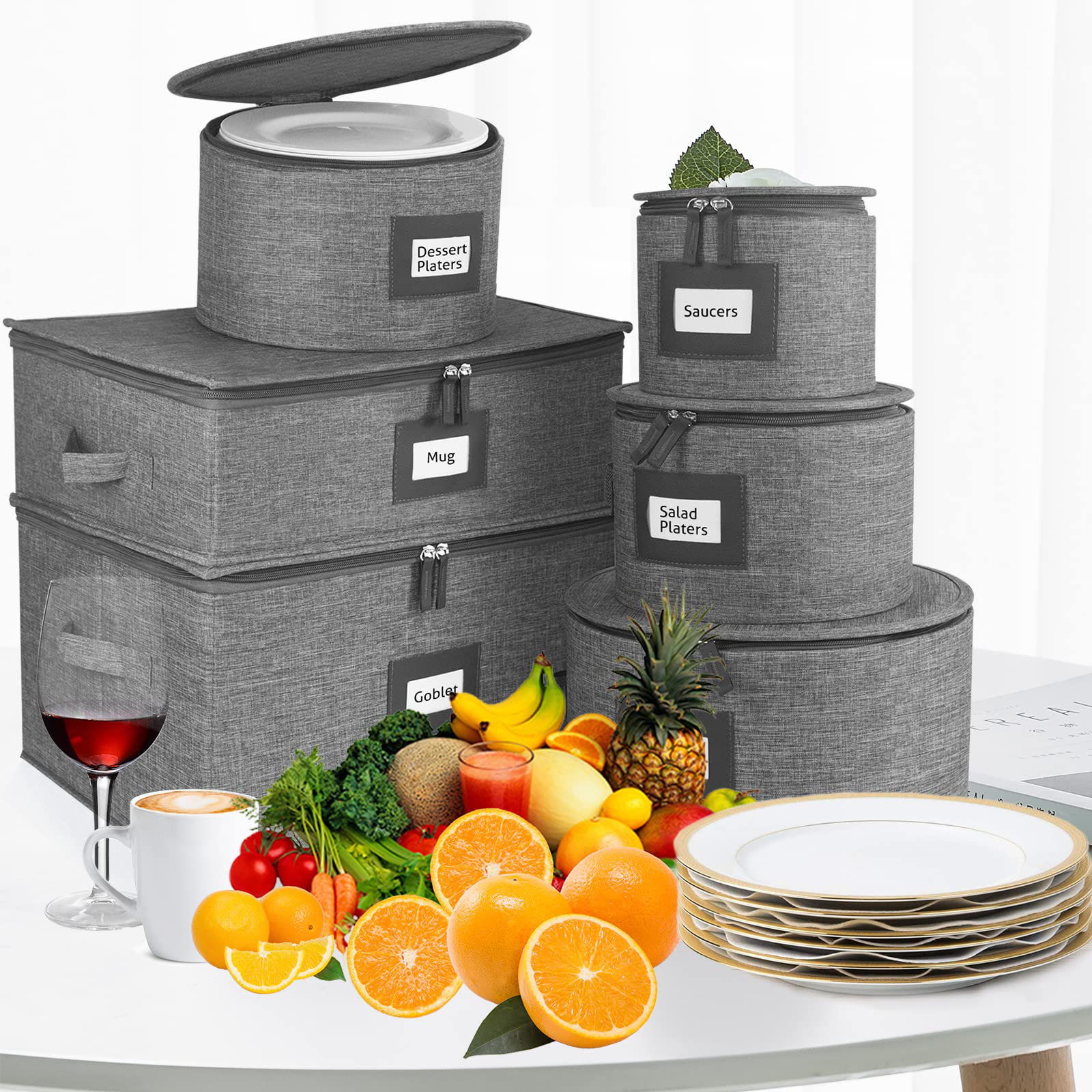  Fine China Storage Containers Hard Shell, Dish Storage  Containers, Flatware & Utensil Storage, Mug Storage, Platter Storage and  Wine Glass Storage Box with Dividers, Durable 8 Piece Dinnerware Storage :  Home