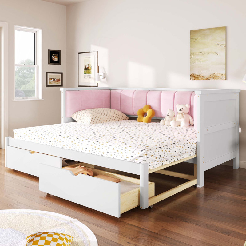 Twin XL To King Size Daybed With Two Storage Drawers And Upholstered Backrest