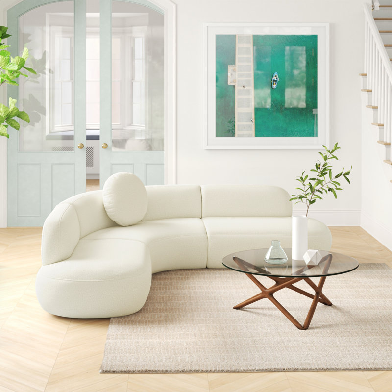 Chyrisse Upholstered Curved Sectional Symmetrical, Cream Boucle