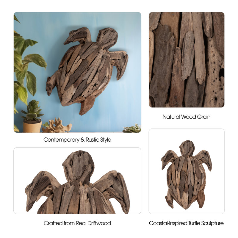 Bywood Driftwood Turtle Wall Figurine, 2" H x 22" W x 16" D