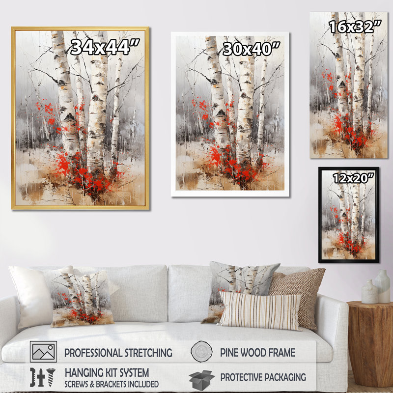 «Red Brich Wood In Winter I», reproduction sur toile, Toile tendue, 44" H x 34" W