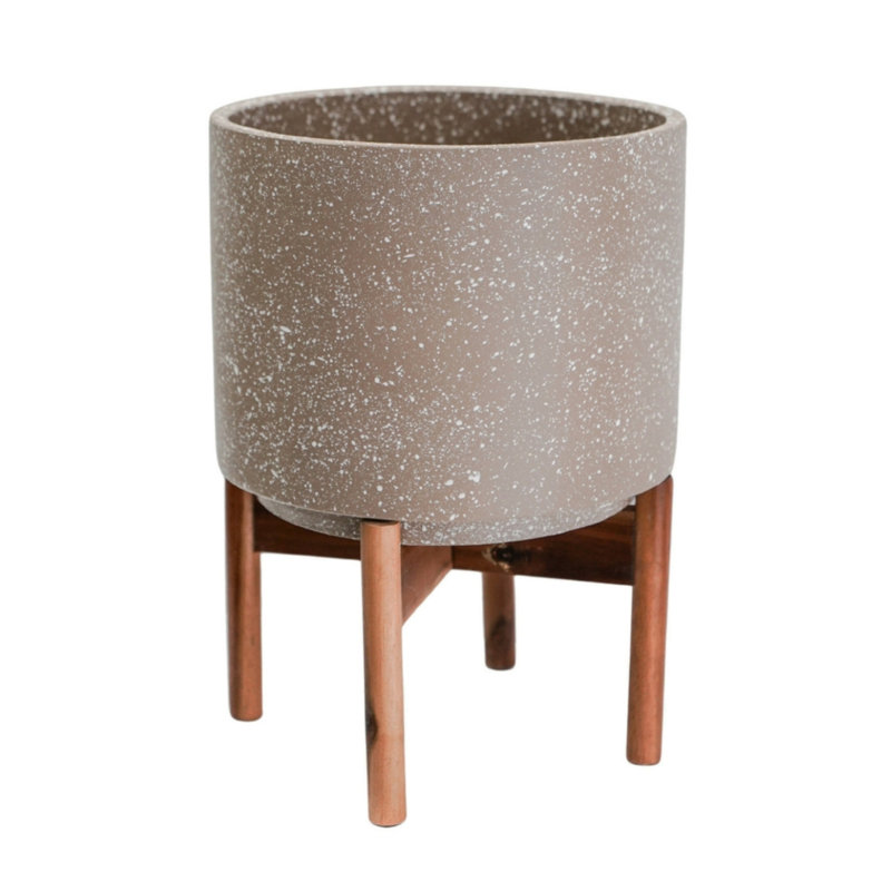 Valetta Speckled Planter with Stand , Caramel, 33cm H x 24cm W x 9.45cm D