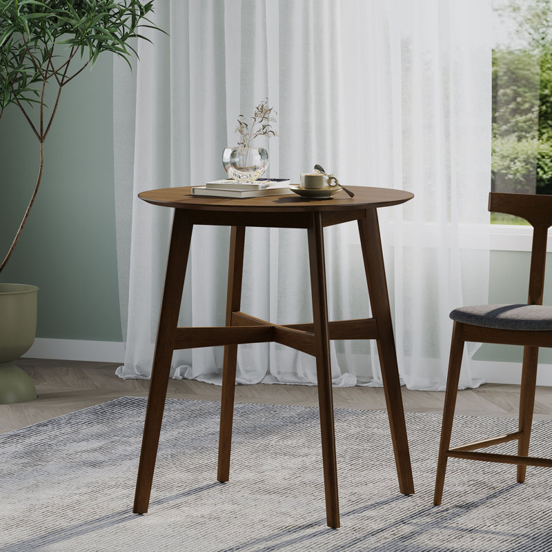  Table de salle à manger ronde en bois, hauteur de comptoir, design minimaliste, finition chêne pour la cuisine ou la salle à manger, style maison de campagne rustique, noyer